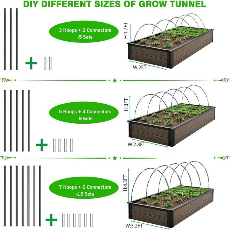 Greenhouse Hoops Kit for DIY Raised Beds with Clips Garden Grow Hoop for Netting