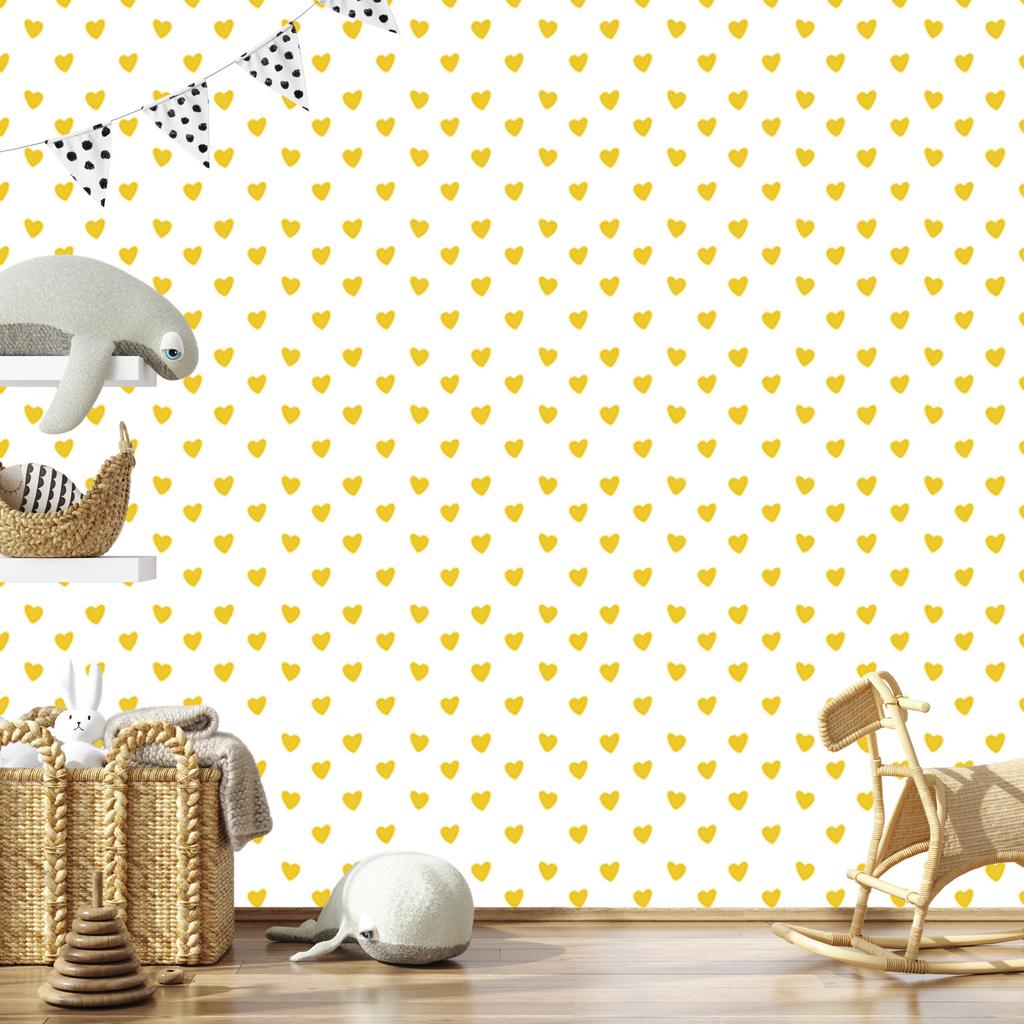 Heart Wallpaper White, Cream and Yellow 50x1000