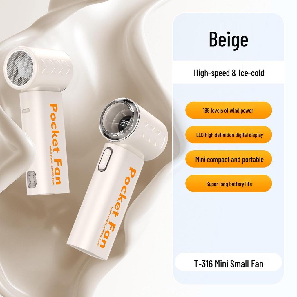 New T317 Mini USB Brushless Handheld Fan with Strong Wind & Digital Display