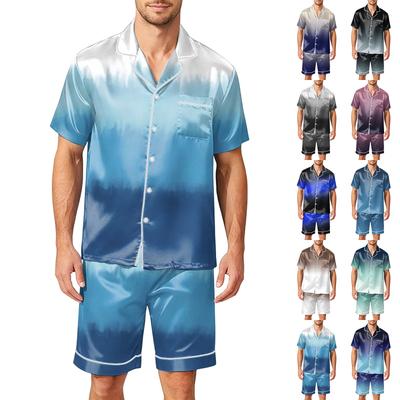 Men Satin Short Sleeve Pajama Set Two Piece Sleepwear with Pocket Button Down Shirt and Shorts Comfortable Nightwear