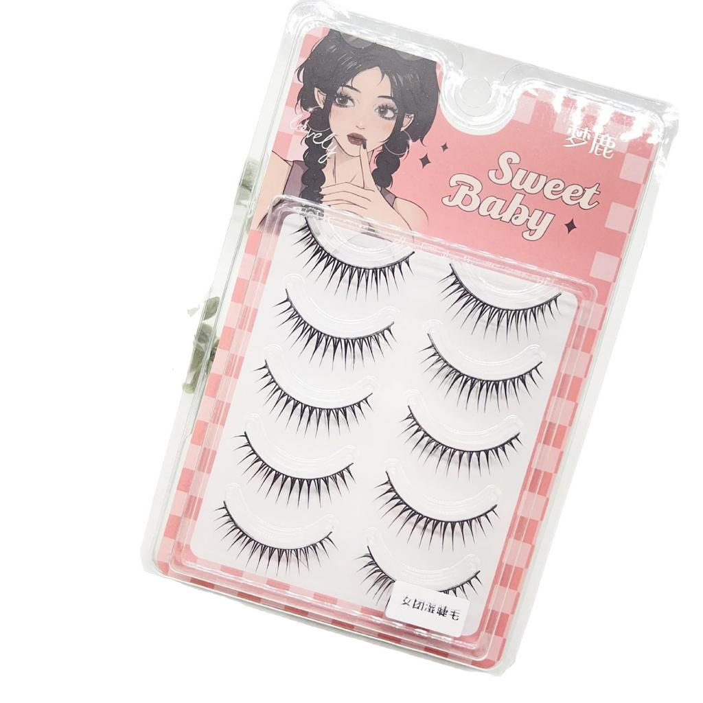 Dream Deer Girl Group Wet Look Reusable Natural False Eyelashes - Korean Style with Black Stem