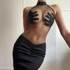 O-neck Sleeveless Hip Wrap Hand-shaped Cover Bodycon Dress Ruched See-Through Mesh Stitching Sexy Mini Dress Club Wear