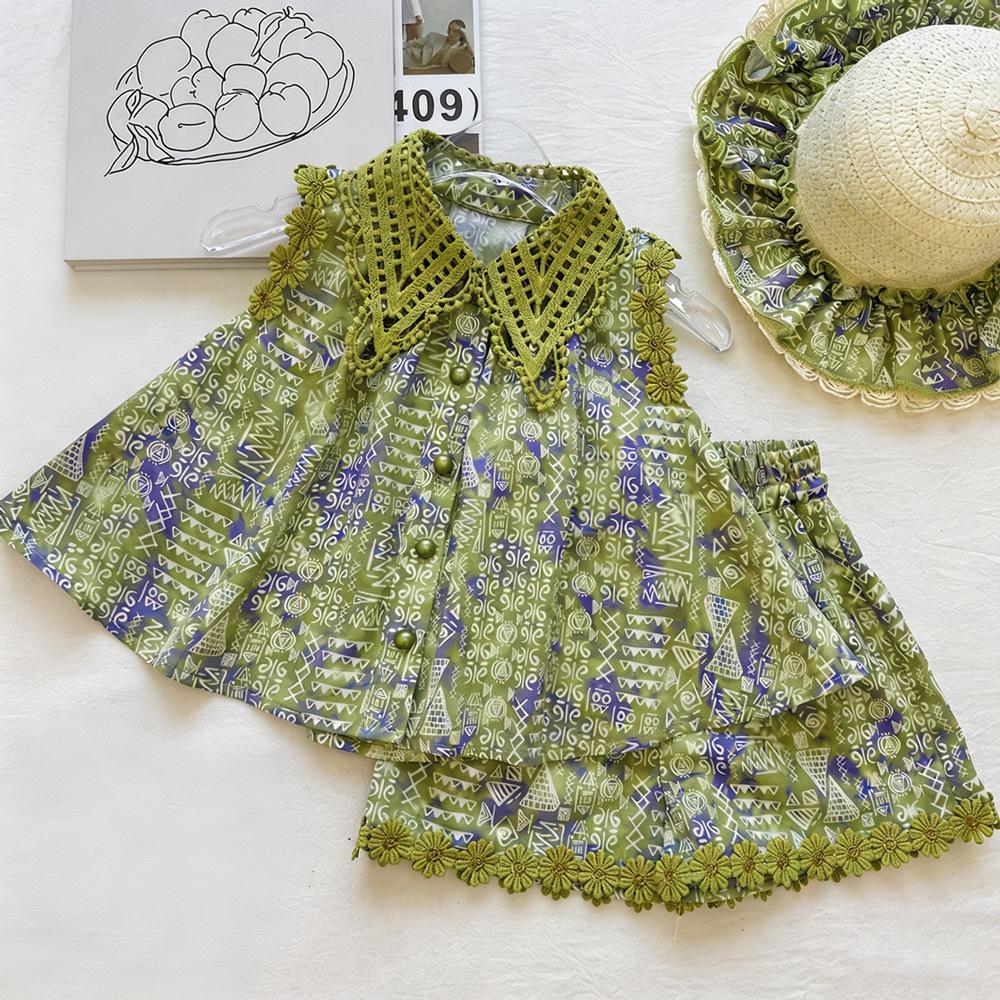 Girls' Floral Geometric Sleeveless Top & Shorts Set - Trendy Summer 2026 Collection
