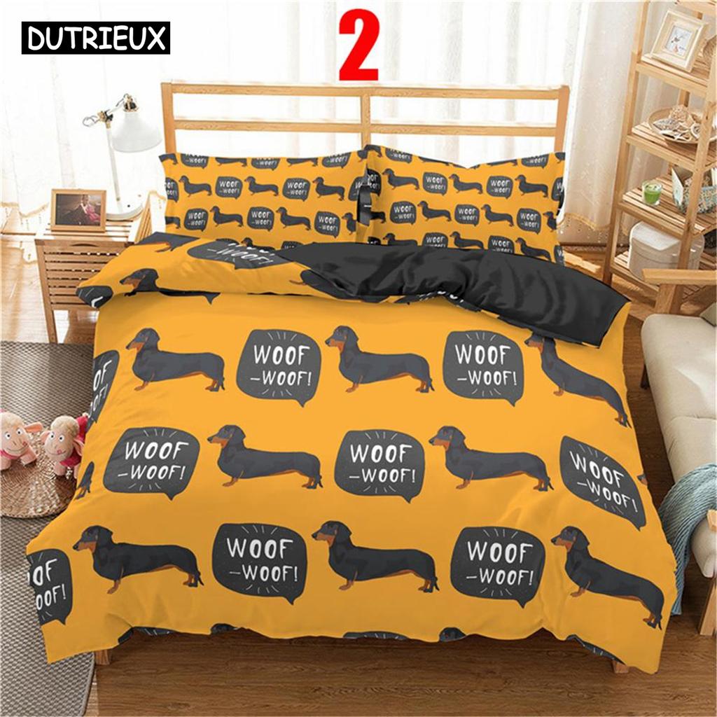 Cute Cartoon Bedding Set 2/3pc 3d Dachshund Animal Duvet Cover Set With Pillowcase Bedclothes Luxury Home Decor For Kids Gift