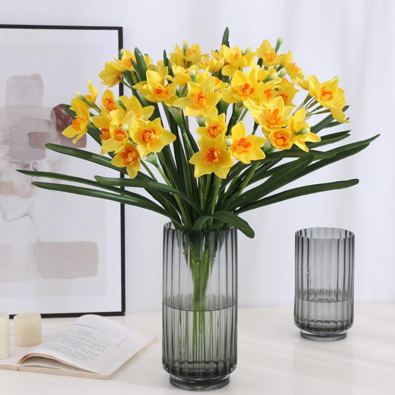 Simulated Fake Flower Artificial Flower Arrangement Bouquet Multi-headed Daffodil Simulated Daffodil Green Plant Decoration Ornament Potted Plant