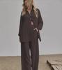 Dames Herfst 2022 Effen Kleur Casual Pak: Shirt met lange mouwen & Broek met elastische taille