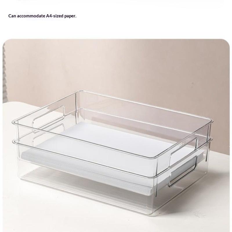 Anti-Wrinkle Clear Pet A4 File Storage Box -Stackable Desktop Document Organizer Case For Office & Student Desk