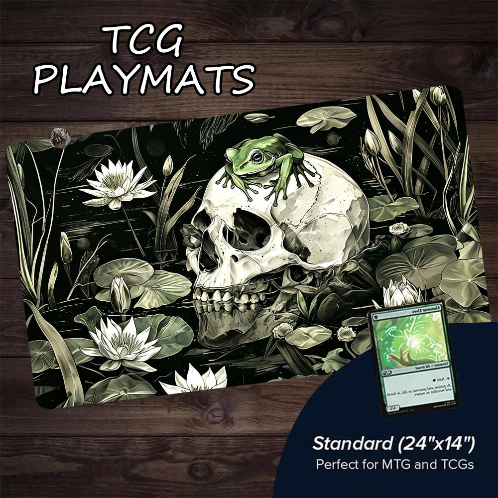 Frog Skull Lotus Pond TCG Playmat, 24"X14" Magic Play Mat PC Gamer Laptop Mousepad MTG Tabletop Accessories Trading Card Games