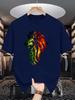 Unisex Crew Neck Tee Gradient Flame Lion Head Art Graphic Print Soft Cotton Loose Short Sleeve Summer Casual Male Streetwear Tops