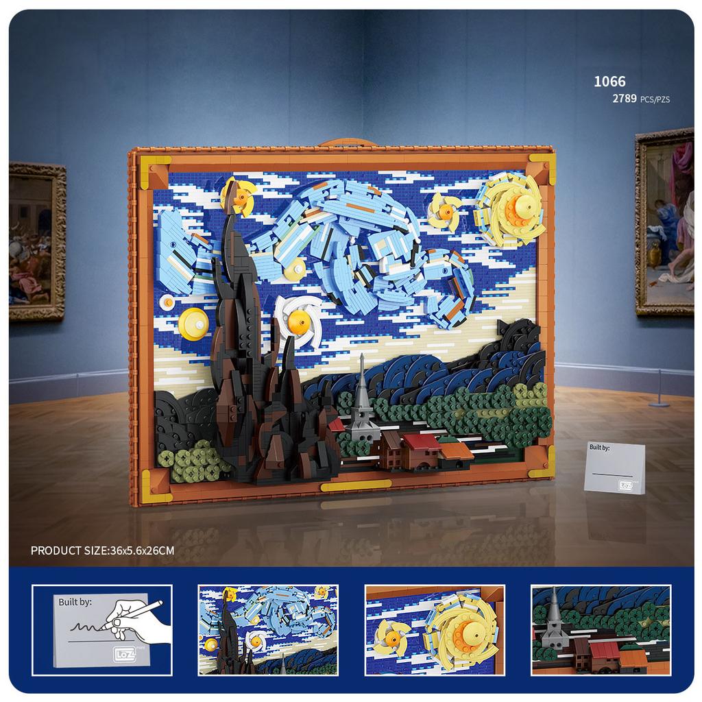 World Famous Van Gogh Paintings Micro Diamond Block Netherlands Toys The Starry Night Collection Small Construction Brick With Light