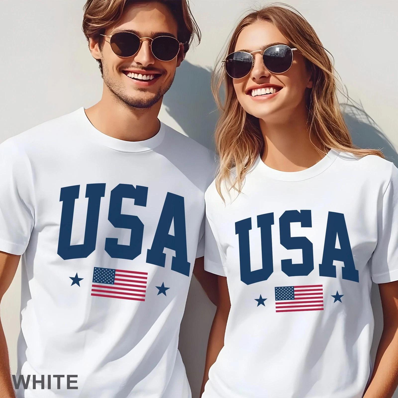 USA Flag Shirt Gildan Softstyle Classic Fit 4th July Family Party Tee 4XL