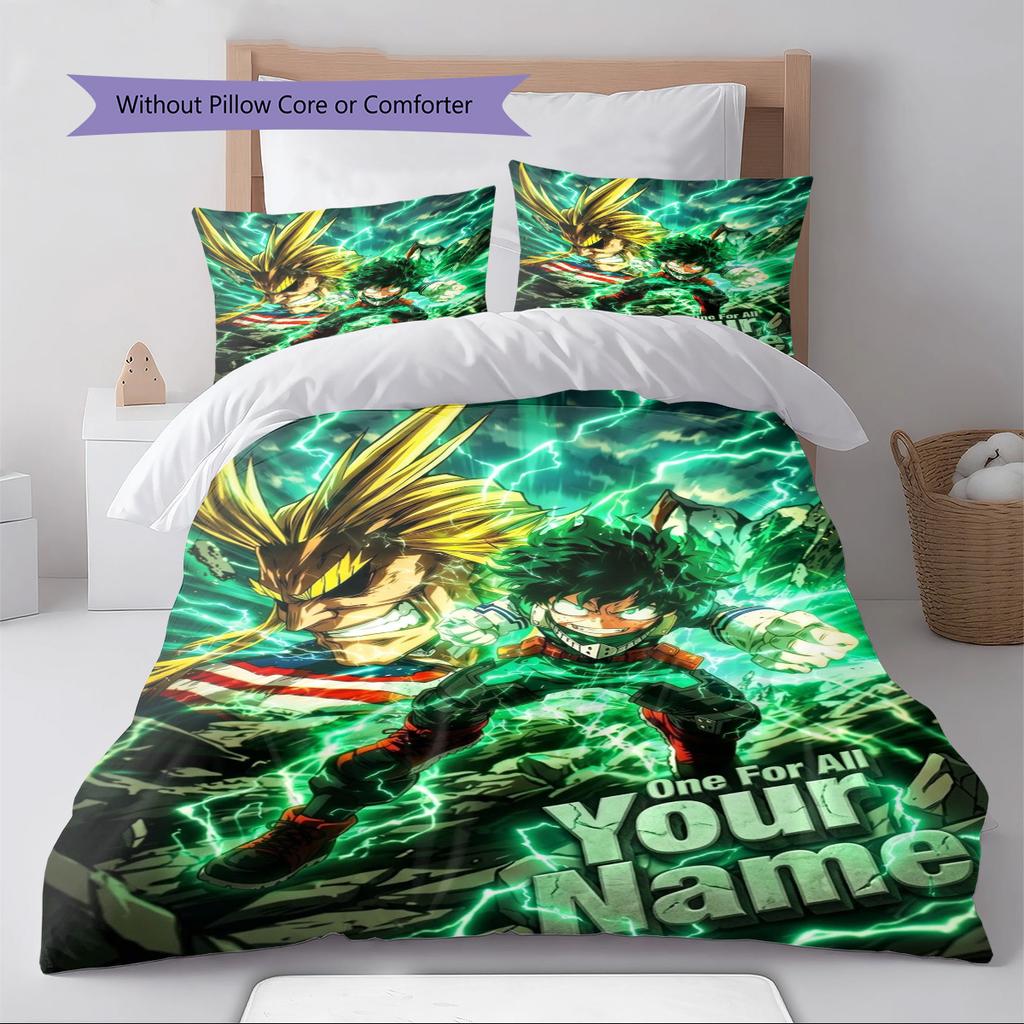 Name Custom Anime Mha Pattern Bedding Set Quilt Cover Pillowcase Home Decor Gift (1 * Duvet Cover + 2 * Pillowcase, Without Core)