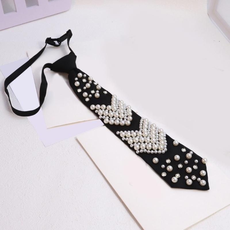 Elegant Imitation Pearls Necktie For Men Polyester Business Prom Accessory Lightweight Comfortable Wrinkles Resistant