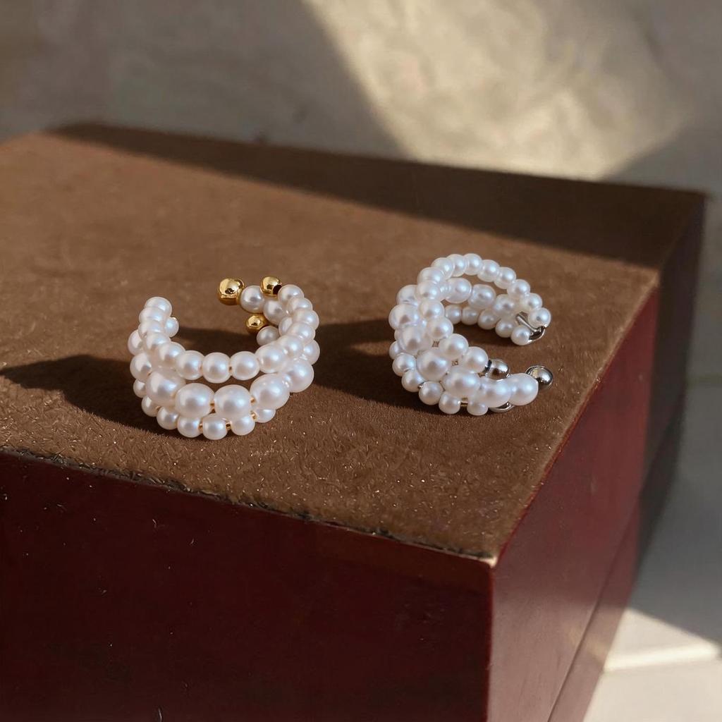 Elegant Three-Layer Pearl Beaded Ear Cuff - No Piercing Required - Light Luxury, Versatile French Style Earrings