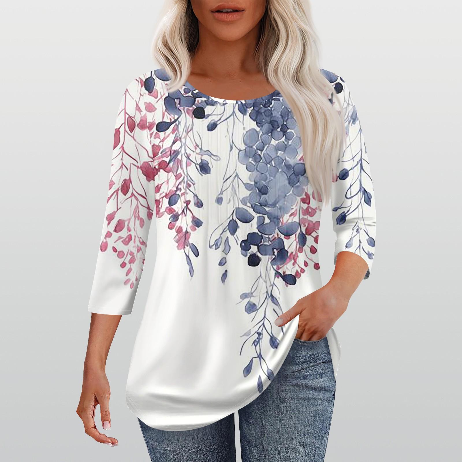 Long Sleeve Shirts For Women s Fashion Casual Round Neck Printed T-Shirt Top L