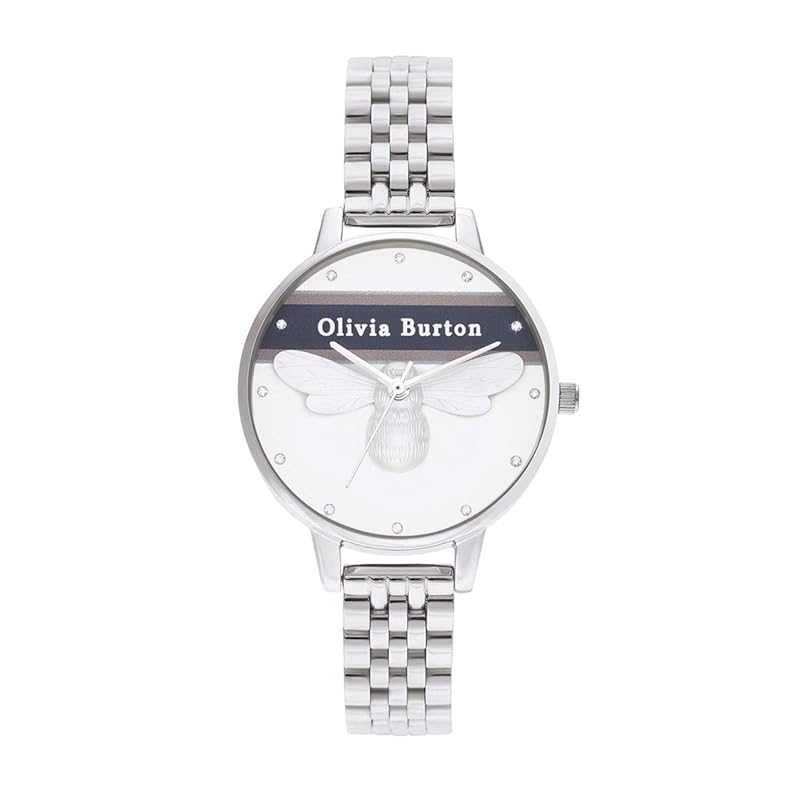 

Authorized distributor [OLIVIA BURTON] olivia burton clock ladies ob16vs07 Vaasti lucky Bee pink & navy stripe silver 34mm
