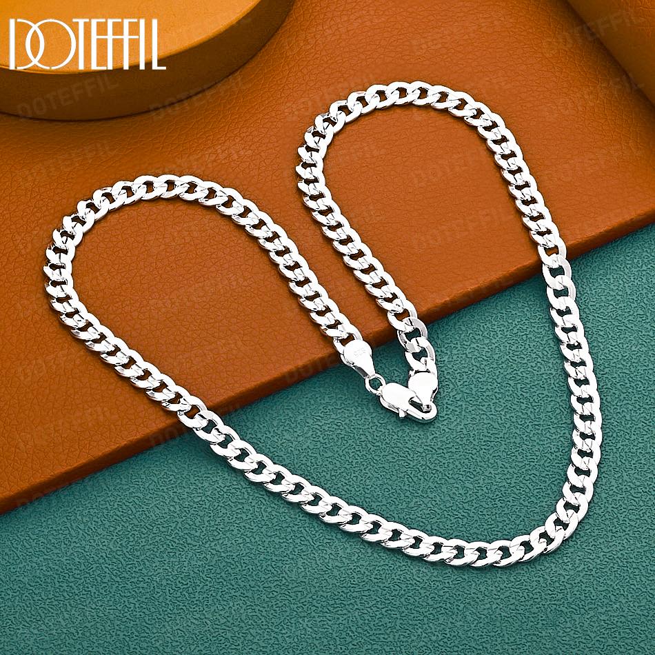 925 Sterling Silver 20-24 inch 7mm Side Chain Necklace Wedding Jewelry