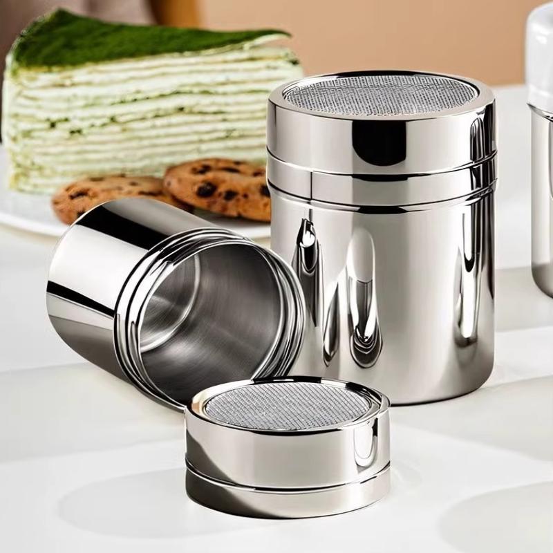 Stainless Steel Cocoa Powder Duster with Lid 1pc Fine Mesh Coffee Shaker for Home Kitchen Bakery Bar