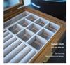 Walnut Grain Jewelry Organizer with Glass Lid - Anti-Oxidation Storage for Earrings, Rings, and Bracelets