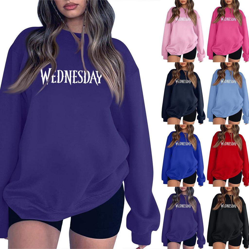 Women's Round Neck Printed Tops Cotton Casual Fashion Long Sleeve Pullover Top Blouse