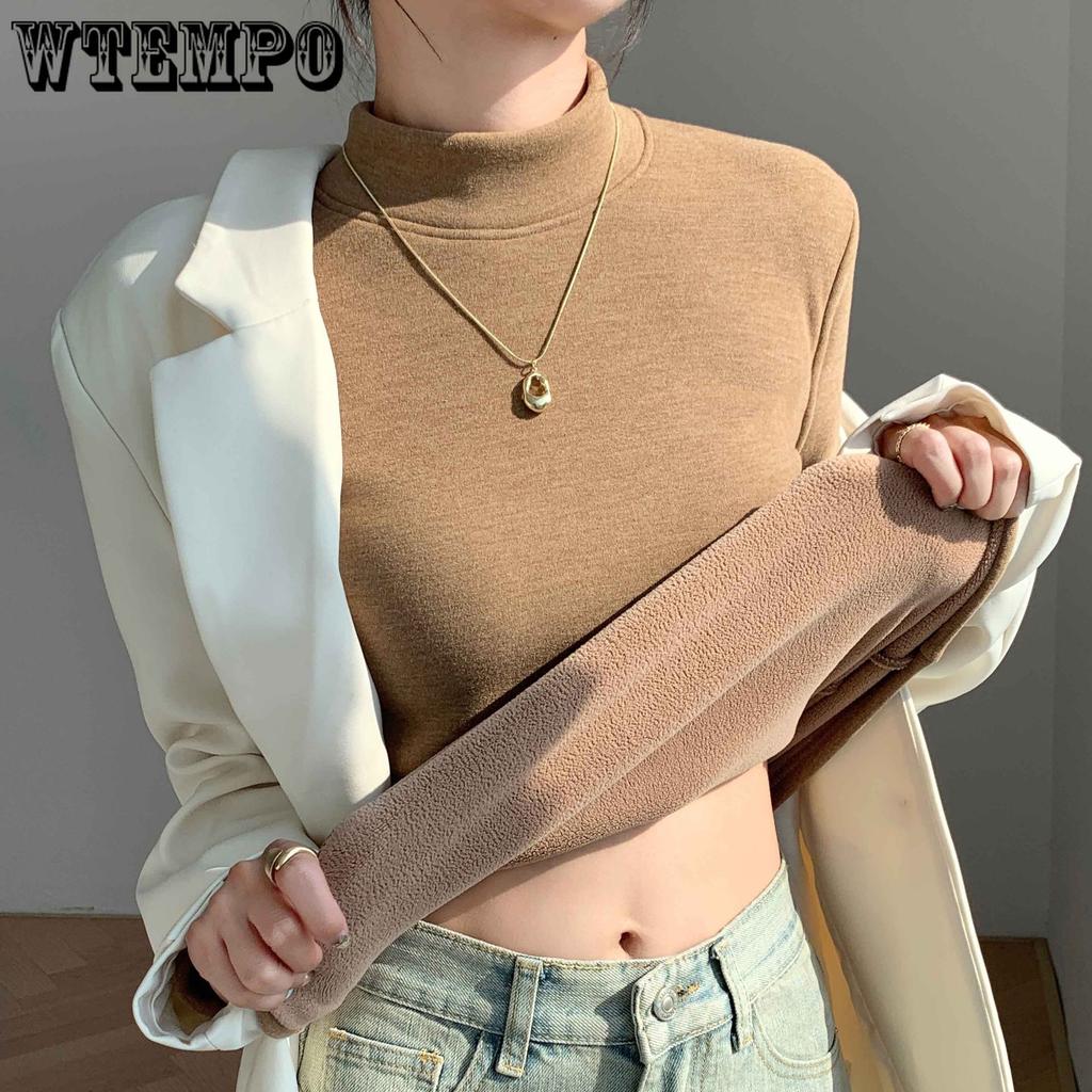 Turtleneck Pullover for Women In Autumn and Winter Fitted Top Thick and Warm Long-sleeved Top with Added Fleece