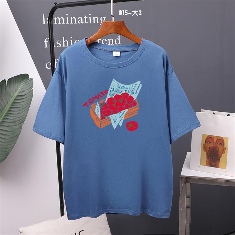New Summer 2024 Tomato Printed T Shirt Women Oversized Cotton Summer Tees Soft Female Jumper Top