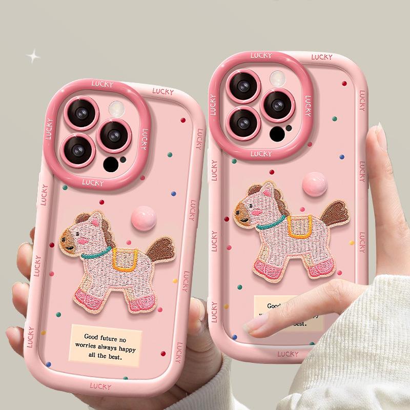Applicable To Apple 16 Mobile Phone Case iPhone14promax Polka Dot Pony Sticker Lanyard 15 Silicone 13 Cute 12