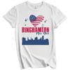 Binghamton New York Skyline American Flag Heart 4th of July T-Shirt