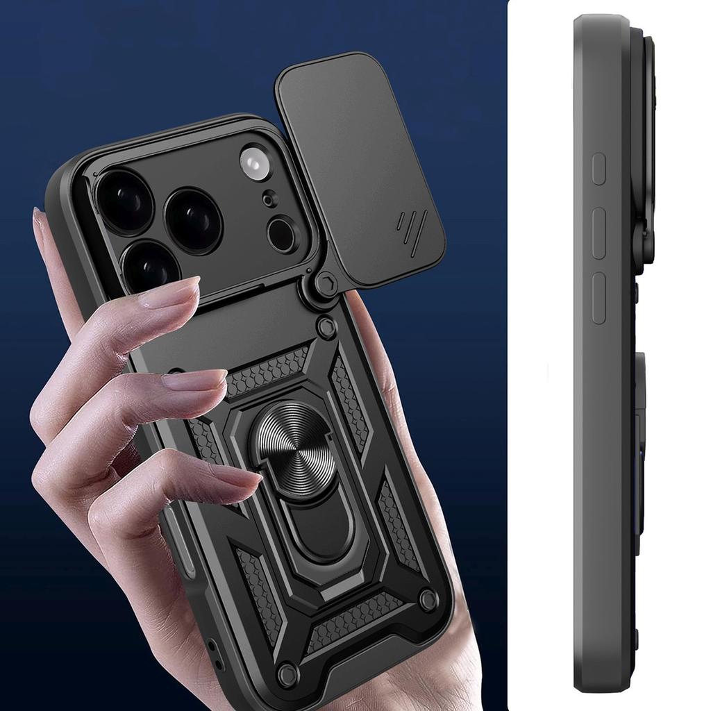 Etui pancerne z podstawką osłoną aparatu na iPhone 17 Pro Max Hybrid Armor Camshield - czarne