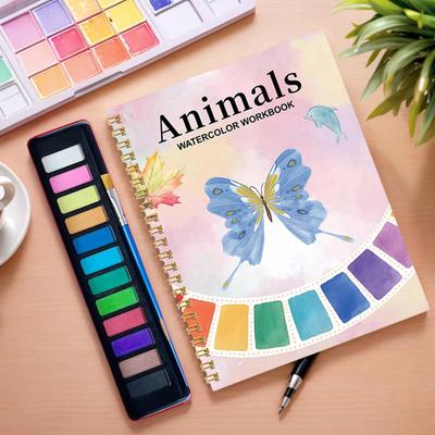 Watercolor Workbook Beginner-Friendly with 12-Color Paints & Brush Adults Water Color Painting Book for Art Exercises Journaling