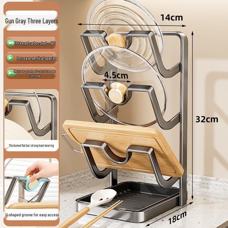 Multi-Layer Vertical Pot & Pan Lid Rack with Cutting Board Holder
