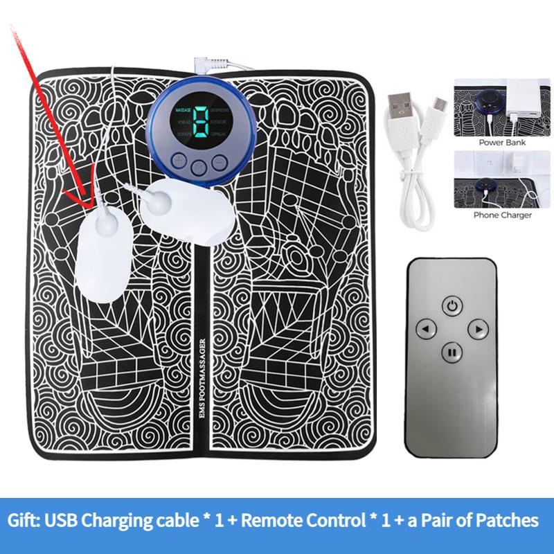 HOMZY Fußmassage-Matte USB-Ladung LED Digitalanzeige 19 Modi 8 Stufen EMS Elektrisches Fuß-Akupunkturpunkt-Massagegerät Muskelentspannungs-Kissen