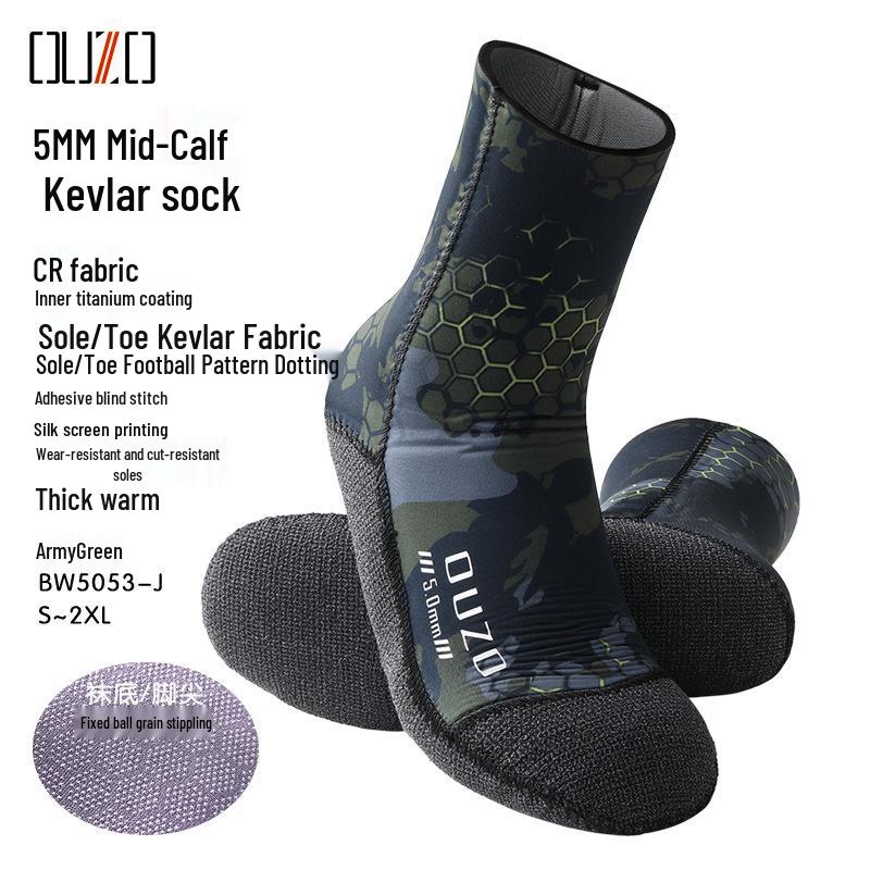5 mm dicke Neopren-Tauchsocken: Warm, wasserdicht, rutschfest und schnittfest mit Kevlar-Elastizität.