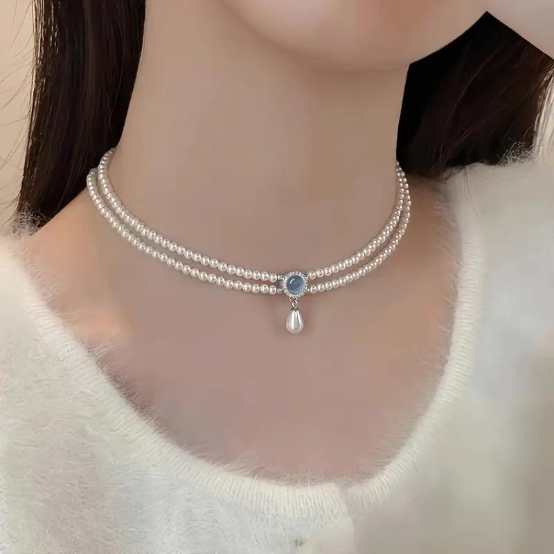 1PC Luxury Freshwater Pearl Necklace, Blue Zircon Freshwater Pearl Necklace, Suitable for Daily Wear