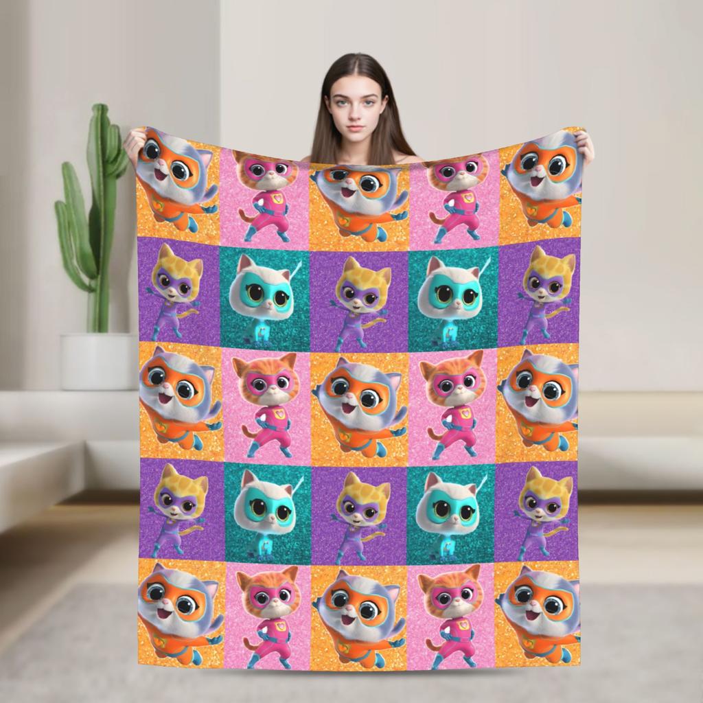Super Kitties Anime Cat Blankets Flannel Throw Blankets Bedroom Sofa Portable Soft Warm Bedsprea