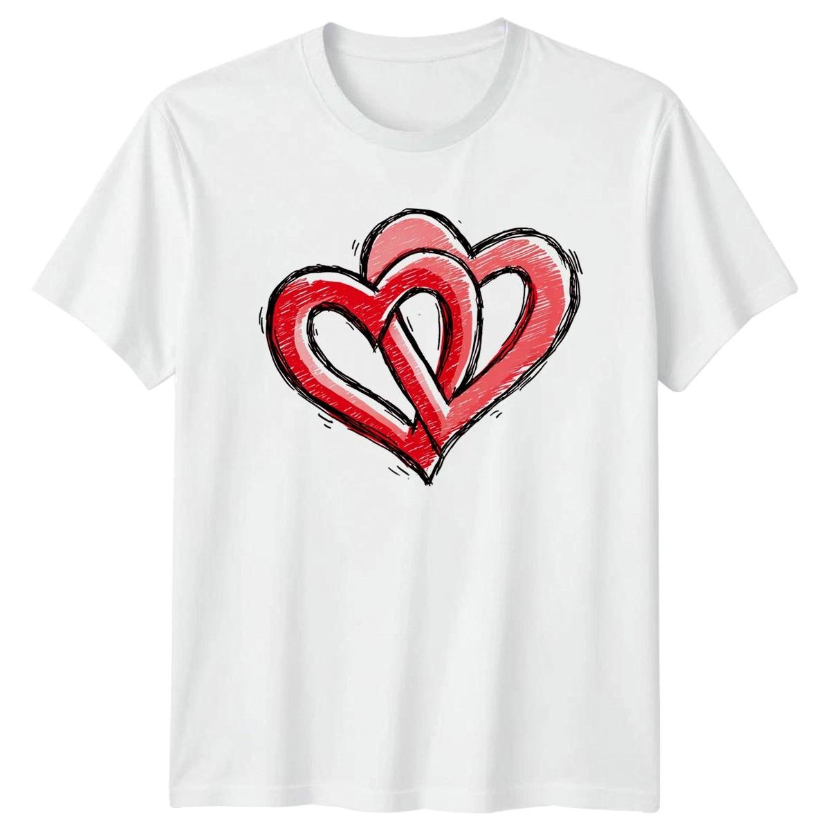 Intertwined Hearts Graphic Sketch Style T-Shirt Romance Love Valentines Day XXL