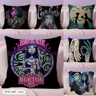 Cartoon CCorpse Bride Cushion Cover Natural Linen Pillow Case DoubleSided Print Decorative Sofa Pillowcase Home Decor Gift