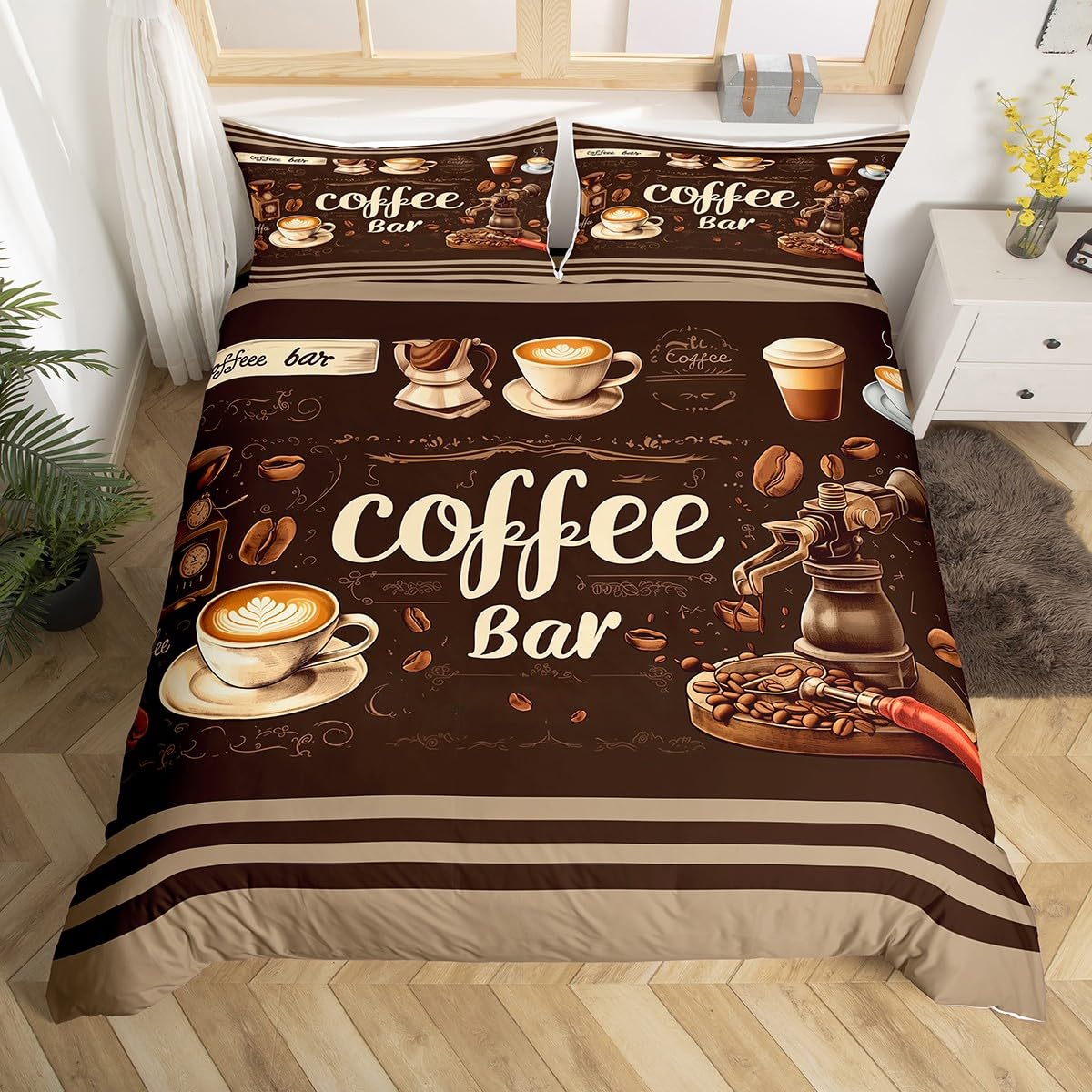 Пододеяльник с изображением кофейного напитка Queen King Cartoon Coffee Drink Cup Print — фото 16