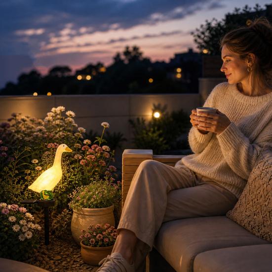 Solar-Gans-Licht, Wasserdichte LED-Gartensteckleuchte für Wege Rasen Terrassen, Dekorative Landschaftsleuchten, Harz Außen Dekoration