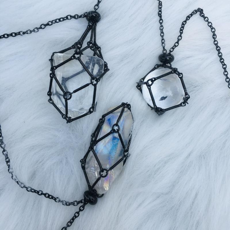 Empty Crystal Stone Holder Necklace Adjustable Natural Crystal Cage Necklace