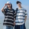 Men's Summer Couple Short-sleeved T-shirt Loose Fit Striped Round Neck Top Casual Shirt Men's Fashion Summer Clothing