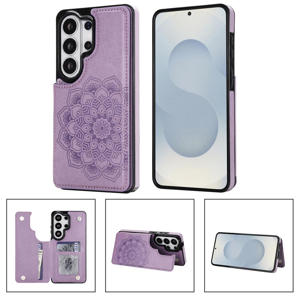 Emboss Flower Magnetic Cards Solt Wallet Leather Phone Case for Samsung A56 A36 A16 S26 Ultra Edge S25 Plus S24 FE S23 Cover
