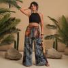 Women's Tie Dye Patchwork High Waist Wide Leg Pants Casual Loose Palazzo Trousers
