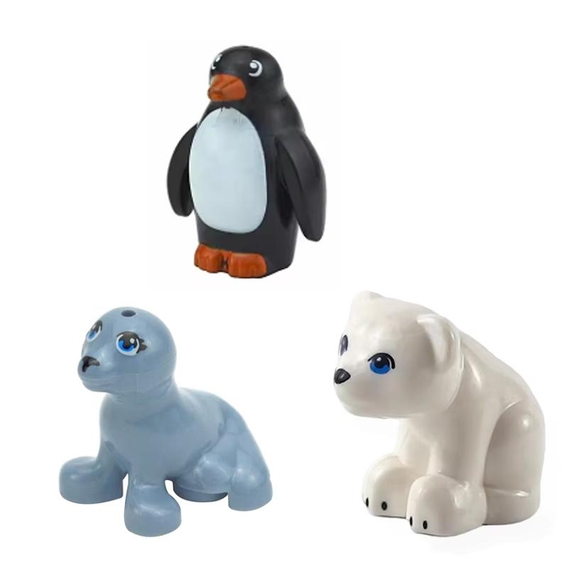 MOC Tier Szene Bausteine Katzen Hunde Schafe Schweine Hühner Adler Papageien Delfin Zoo Rahmen Zubehör DIY Spielzeug Steine T14