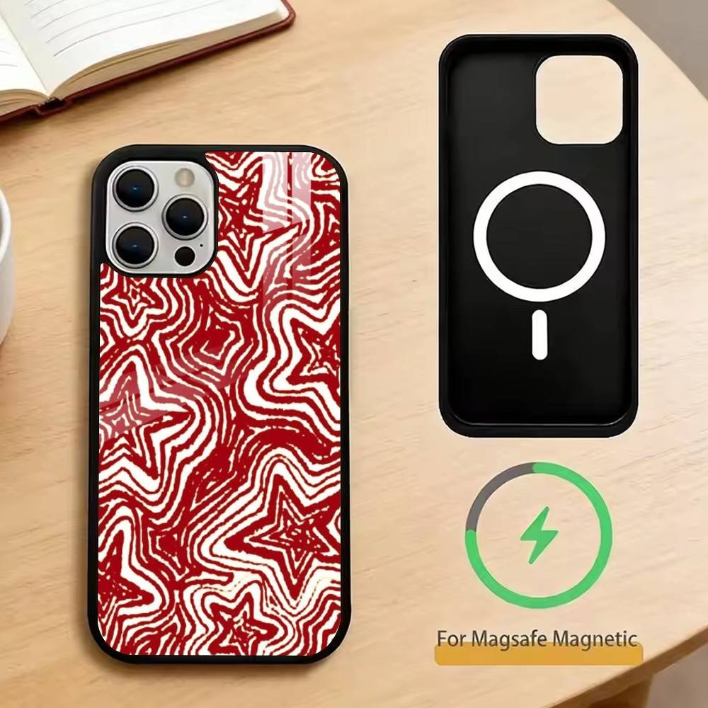 Minimalist Red Star Phone Case For iPhone17,16,15,14,13,12,11 Plus,Pro Magnetic with Magsafe Wireless Charging