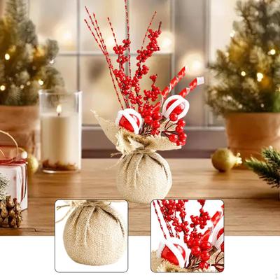 Mini Christmas Tree Burlap Base Table Decoration Decorative Tabletop Artificial for