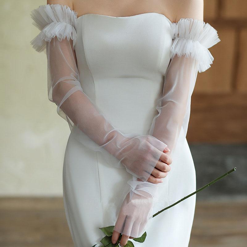 Elegant Colorful Sequins Wedding Dress Decoration Mesh Extended Arm Sleeves Fingerless Long Bridal Gloves Accessories