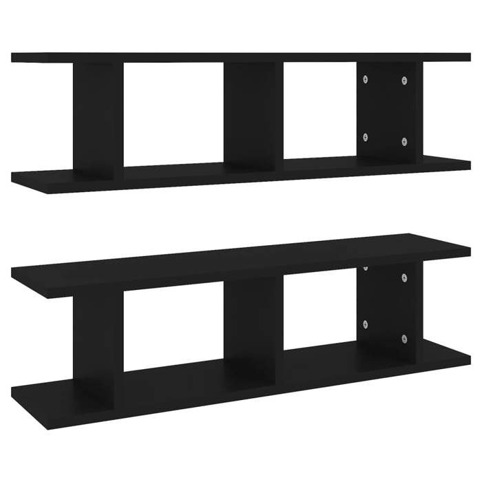VidaXL Wall Shelves 2 Pcs Black 75x18x20 Cm Engineered Wood 807188