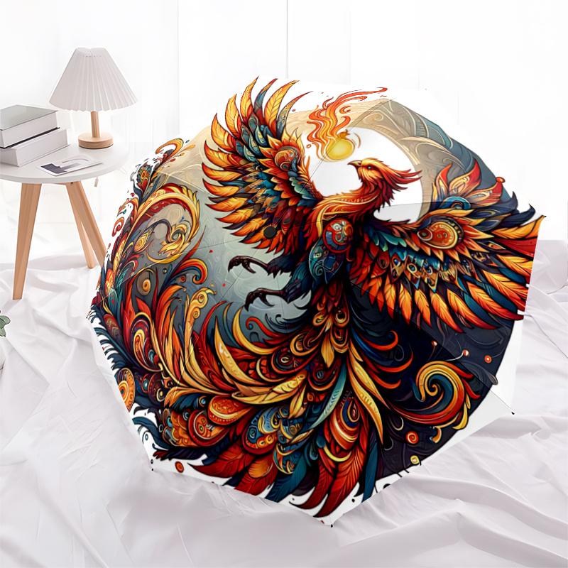 1pc Flaming Phoenix Pattern Automatic Opening and Closing Umbrella - Small Umbrella Suitable for Various Occasions A064