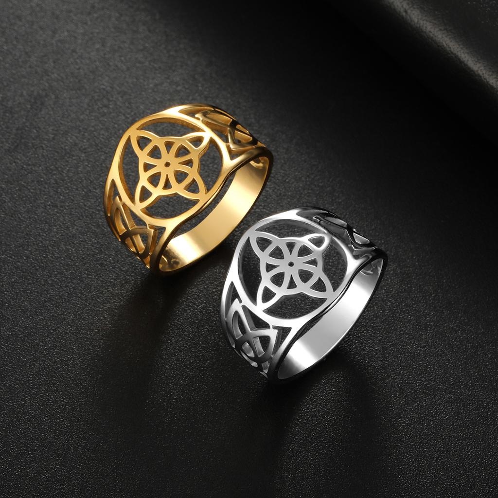 LIKGREAT Witch Knot Ring Wiccan Cross Celtics Knot Women Finger Rings Stainless Steel Witchcraft Amulet Jewelry Gift for Men